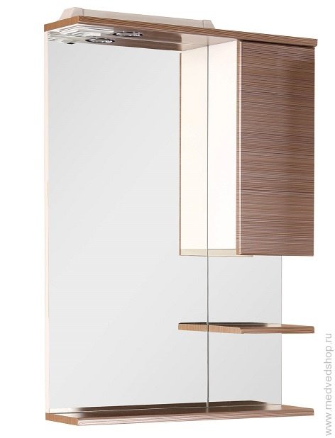Шкаф-Зеркало Дели Штрокс коричневый 58 см. со светом правое